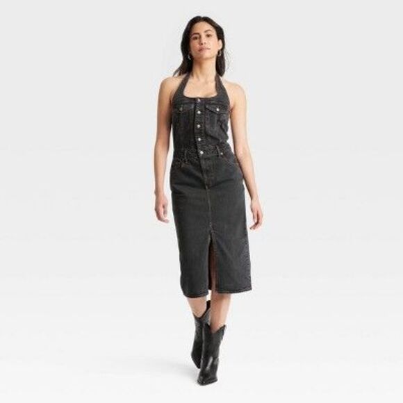 Universal Thread Dresses & Skirts - Universal Thread -  Women's Midi Halter Denim Dress Black